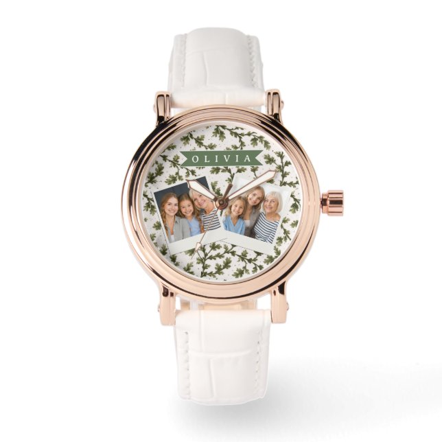 Personalized Vintage Green Garden Botanical Rustic Watch (Front)