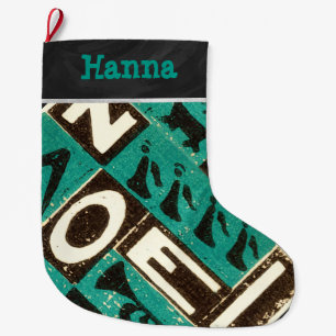 Personalized Vintage Green Noel Christmas Large Christmas Stocking