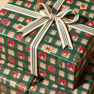 Personalized Vintage Green Plaid Christmas Wrapping Paper
