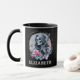 Personalized Vintage Grim Reaper Floral Glitter Mug