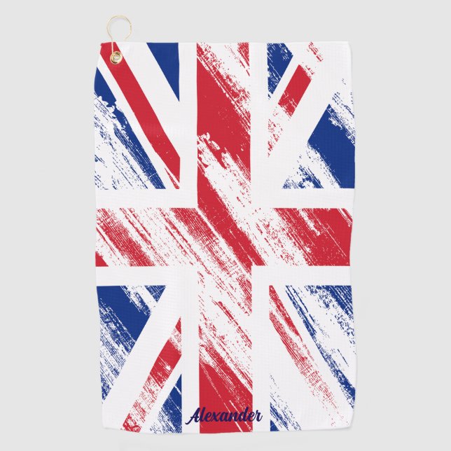 Personalized Vintage Grunge United Kingdom Flag Golf Towel (Front)