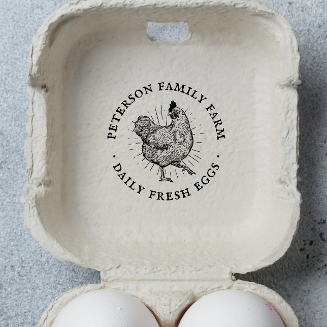 Personalized Vintage Hand-drawn Chicken Egg Rubber Stamp (Rubber Stamp Mock-up)