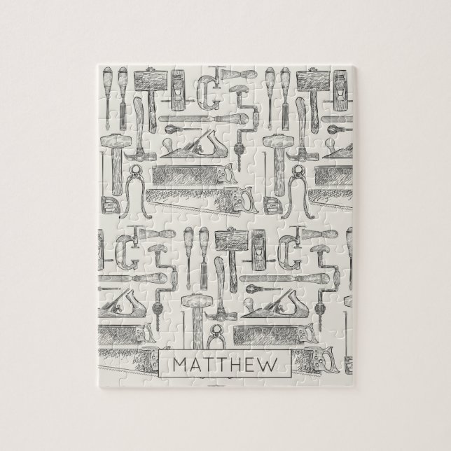 Personalized Vintage Hand Tools Illustrations Jigsaw Puzzle (Vertical)