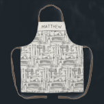 Personalized Vintage hand Tools  Patterned Apron<br><div class="desc">Whether it's outside at the barbecue flipping steaks or inside perfecting a soufflé, your man is going to love this pattern. With illustrations of vintage hand tools it's a 'manly design'. It's easy to personalize with his name or nickname. He doesn't have to be a carpenter or a handyman to...</div>