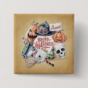 Personalized Vintage Happy Halloween   Button