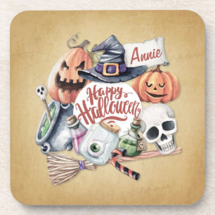 Personalized Vintage Happy Halloween Coaster