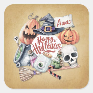 Personalized Vintage Happy Halloween Sticker