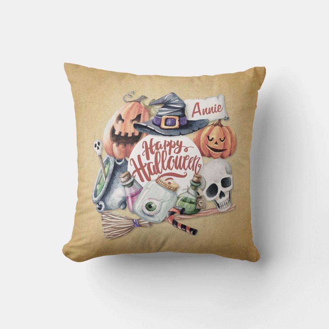 Personalized Vintage Happy Halloween Throw Pillow Zazzle