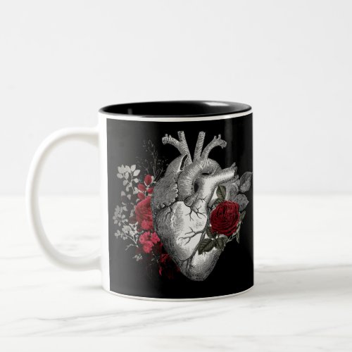 Personalized Vintage heart with red roses gothic T Two_Tone Coffee Mug