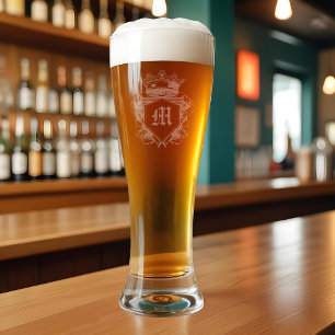 Personalized Vintage Heraldic Crest w/Crown Pilsner Glass