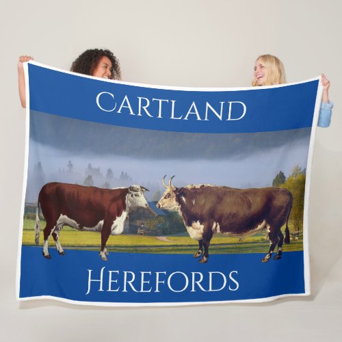 Personalized Vintage Hereford Cow and Bull Fleece Blanket