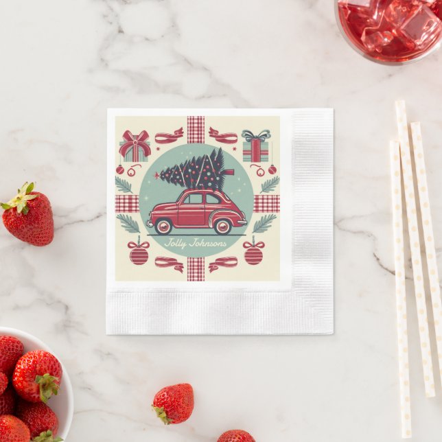 Personalized Vintage Holiday Retro Christmas Car Napkins (Insitu)