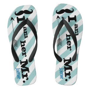 Personalized Vintage I am Her Mr. Stripes Flip Flops