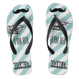 Personalized Vintage I am Her Mr. Stripes Flip Flops