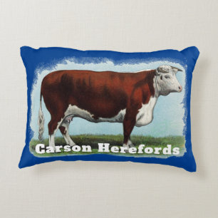 Personalized Vintage Illustration of Hereford Cow Accent Pillow