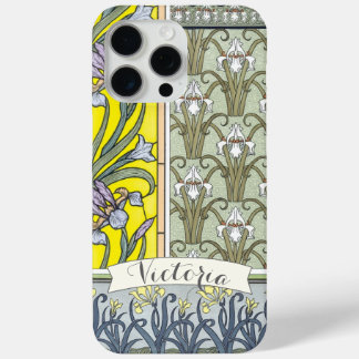 Personalized Vintage Iris Floral Pattern iPhone 15 Pro Max Case