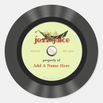 Personalized Vintage Jazz Vinyl Record Classic Round Sticker by Specialeetees at Zazzle