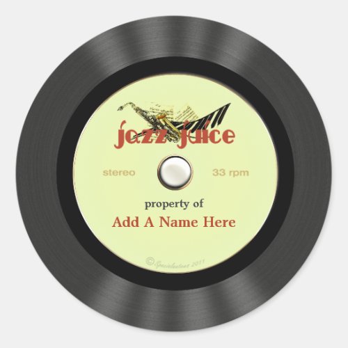 Personalized Vintage Jazz Vinyl Record Classic Round Sticker