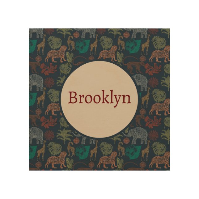 Personalized Vintage Jungle Safari  Wood Wall Art (Front)