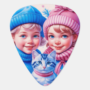 Personalized Vintage Kids and Kitten Guitar Pick