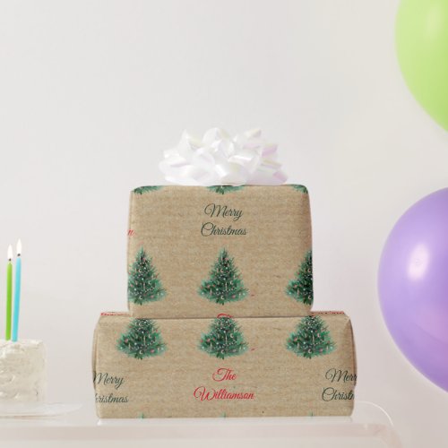 Personalized Vintage Kraft Brown Christmas Pattern Wrapping Paper