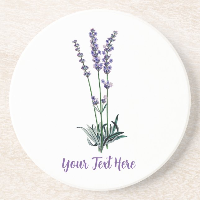 Personalized Vintage Lavender Flower Stone Coaster (Front)
