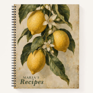 Personalized Vintage Lemon Botanical Recipe Notebo Notebook