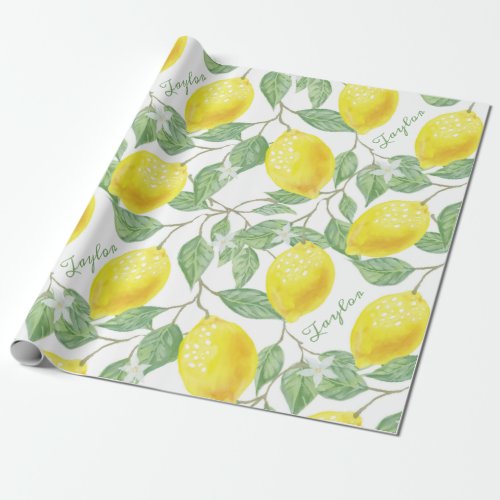 Personalized Vintage Lemon Fruits Leaves Flowers Wrapping Paper