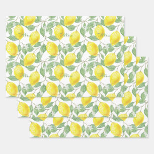 Personalized Vintage Lemon Fruits Leaves Flowers Wrapping Paper Sheets