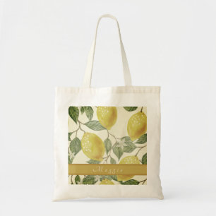 Personalized Vintage Lemon Yellow Summer Fruit Tote Bag