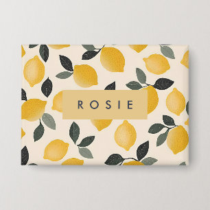 Personalized Vintage Lemons with Green Leaves Button