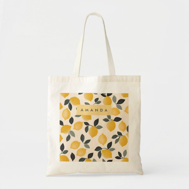 Personalized Vintage Lemons with Green Leaves Tote Bag (Front)