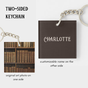 Personalized Vintage Library & Book Lover Name Keychain