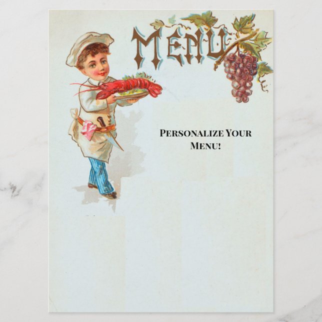 Personalized Vintage Lobster Dinner Flat Menu (Front)