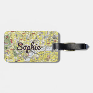 Personalized vintage London map kids luggage tag
