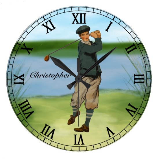 Personalized Vintage look Golfer Golf  swing Large Clock