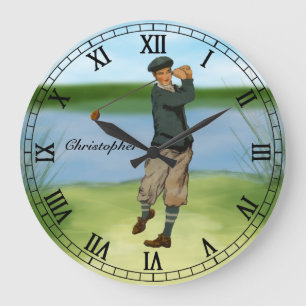 Personalized Vintage look Golfer Golf swing Large Clock