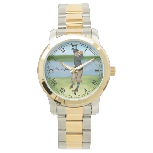 Personalized Vintage look Golfer Golf Watch