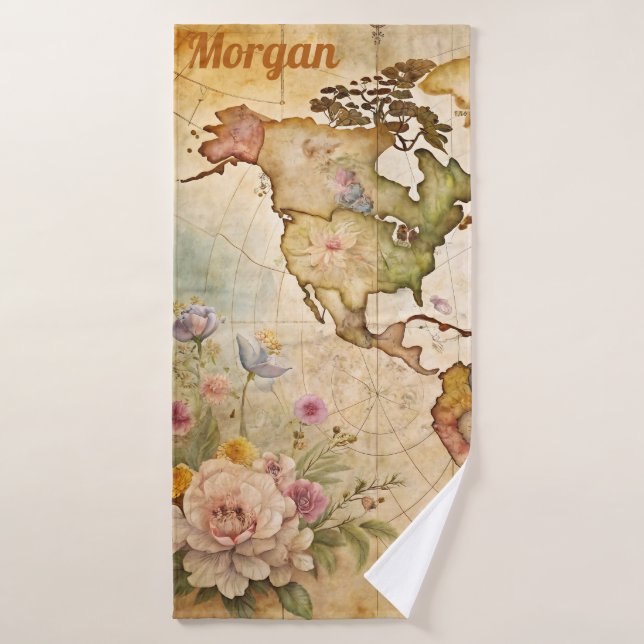 Personalized Vintage Map Bath Towel Set (Bath Towel)