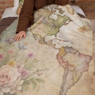Personalized Vintage Map Fleece Blanket