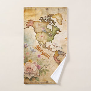 Personalized Vintage Map Hand Towel