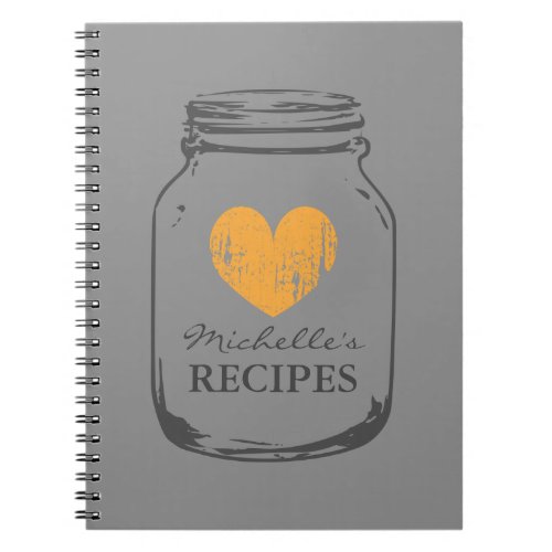 Personalized vintage mason jar recipe notebook
