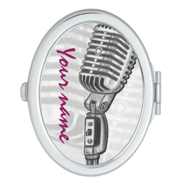 Personalized Vintage Microphone Compact Mirror (Side)
