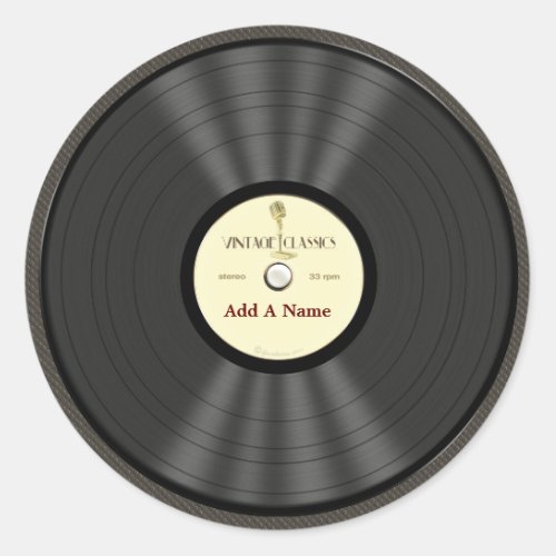 Personalized Vintage Microphone Vinyl Record Classic Round Sticker