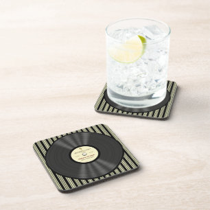 Personalized Vintage Microphone Vinyl Record Drink Coaster
