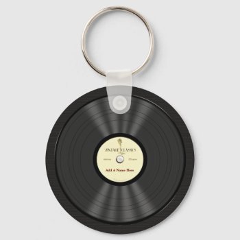 Personalized Vintage Microphone Vinyl Record Keychain by Specialeetees at Zazzle