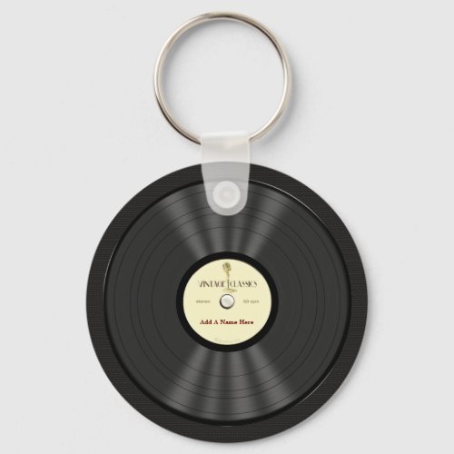 Personalized Vintage Microphone Vinyl Record Keychain