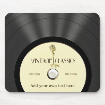 Personalized Vintage Microphone Vinyl Record Mouse Pad by Specialeetees at Zazzle