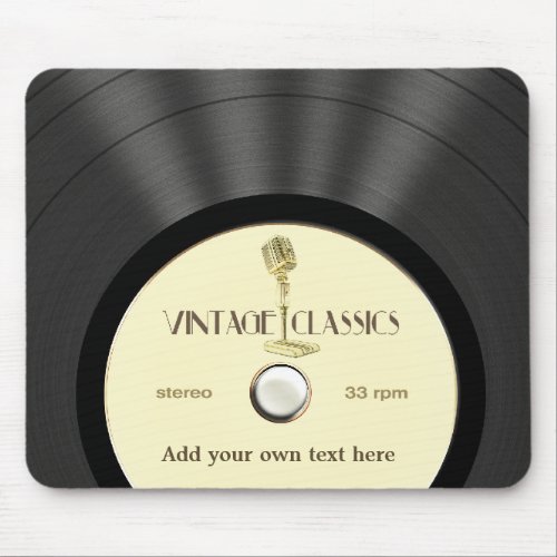 Personalized Vintage Microphone Vinyl Record Mouse Pad