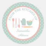 Personalized Vintage Mint And Pink Baking Kitchen Classic Round Sticker at Zazzle